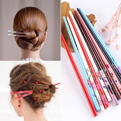 Picture of Wooden Hair Bun stick for women and girls Hair stick 2pc Multicolour (18) - Multicolor