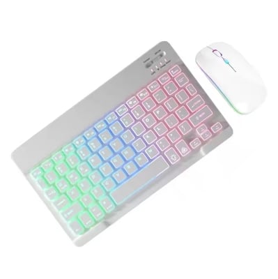 Picture of RGB Backlit Wairless Bluetooth Kyeboard and Mouse Set High Quality Build Material For Laptop Pc Smartphone Tablet & all Smart Device - White