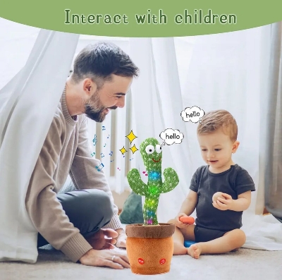 Picture of Danceing Cactus Electronics Plush Toy Soft Plush Doll For Baby Playing Item with voice repited & 120 music build in - Green