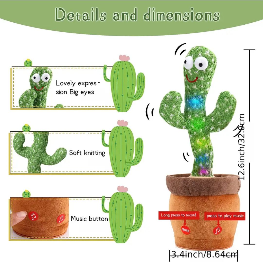 Picture of Danceing Cactus Electronics Plush Toy Soft Plush Doll For Baby Playing Item with voice repited & 120 music build in - Green