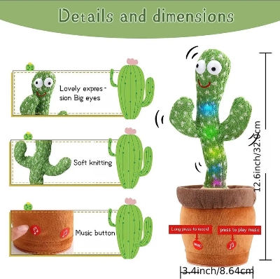 Picture of Danceing Cactus Electronics Plush Toy Soft Plush Doll For Baby Playing Item with voice repited & 120 music build in - Green