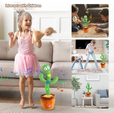 Picture of Danceing Cactus Electronics Plush Toy Soft Plush Doll For Baby Playing Item with voice repited & 120 music build in - Green