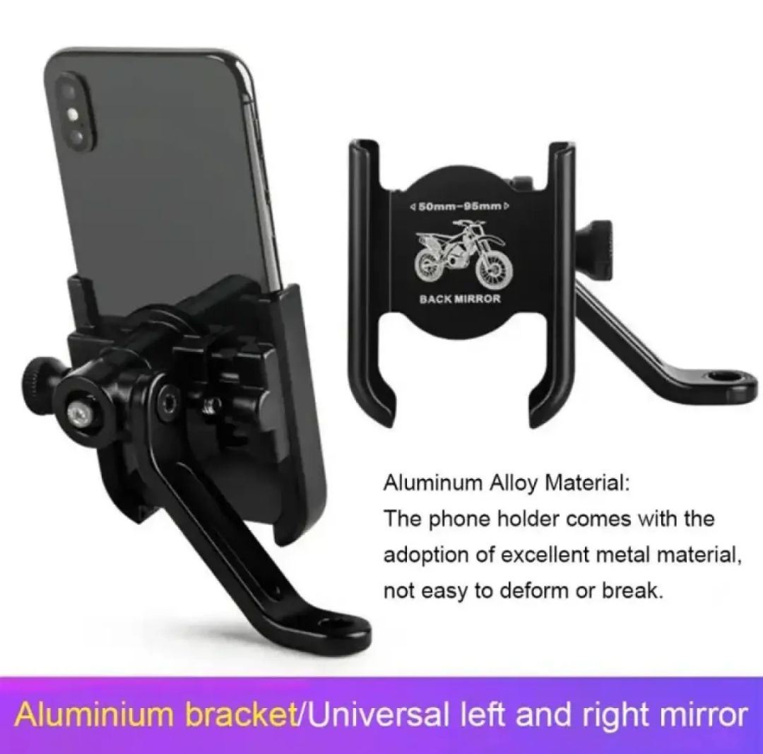Picture of 360° Universal Mount For Bike Mirror Mobile Holder Stand For All Smartphones High Quality Aluminum Material Black Colour For Left And Right Mirror Attached System Mount - Black