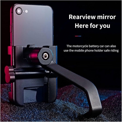 Picture of 360° Universal Mount For Bike Mirror Mobile Holder Stand For All Smartphones High Quality Aluminum Material Black Colour For Left And Right Mirror Attached System Mount - Black