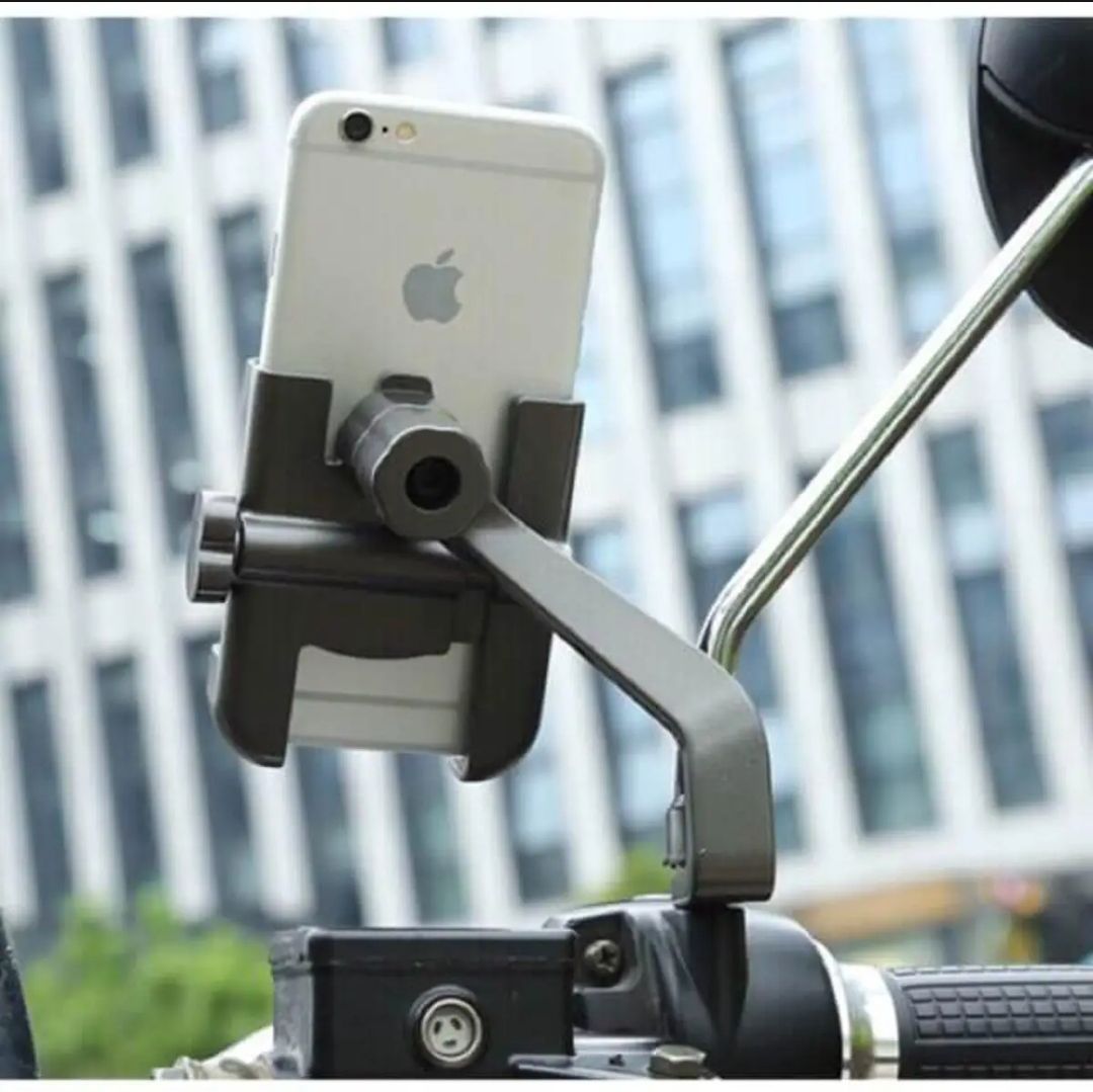 Picture of 360° Universal Mount For Bike Mirror Mobile Holder Stand For All Smartphones High Quality Aluminum Material Black Colour For Left And Right Mirror Attached System Mount - Black