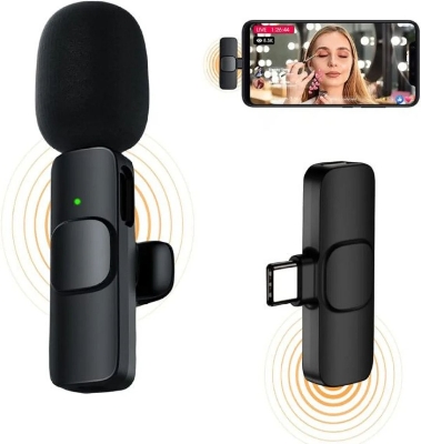 Picture of K8 Wireless Bluetooth Microphone Type-C for Smartphones, Clear Sound - Black