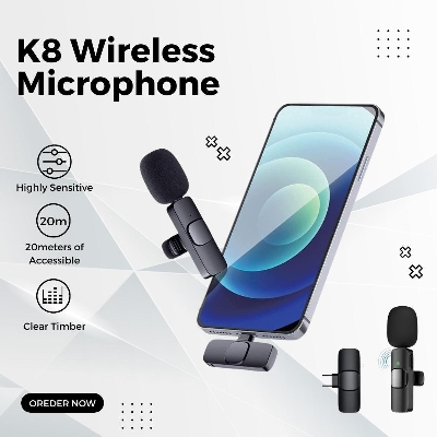 Picture of K8 Wireless Bluetooth Microphone Type-C for Smartphones, Clear Sound - Black