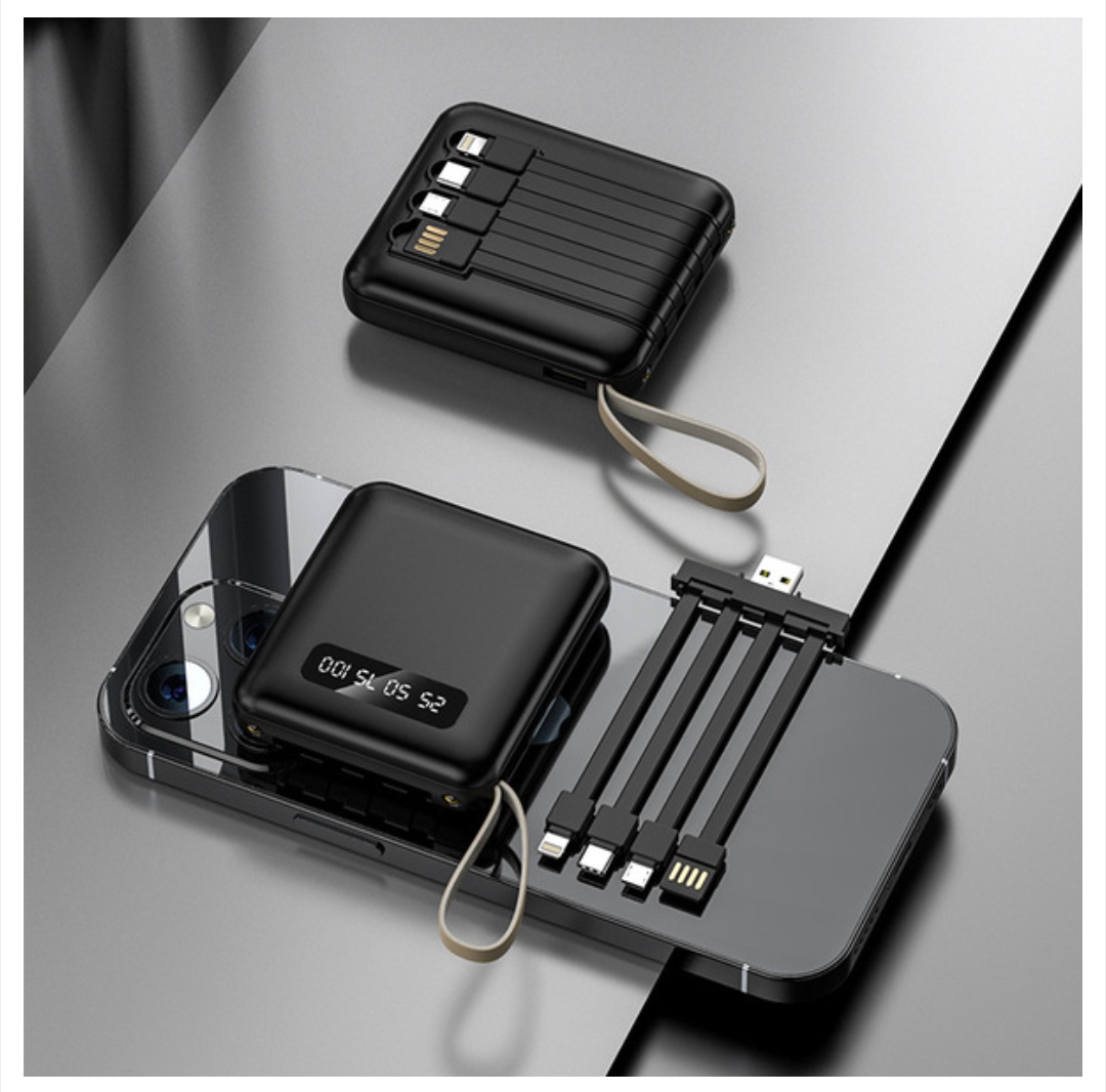 Picture of Portable Charger Mini Power Bank 20000MAH , USB External Battery Pack Cell Phone Portable Power Banks Compatible With 4 Interfaces Of Apple/Micro/Type-C/USB With Strong LED Lighting - Black