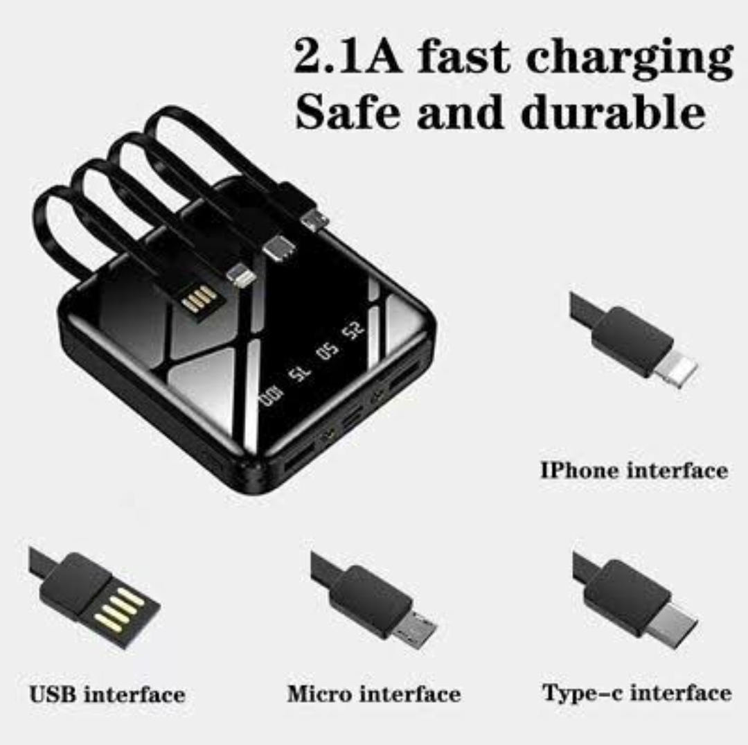 Picture of Portable Charger Mini Power Bank 20000MAH , USB External Battery Pack Cell Phone Portable Power Banks Compatible With 4 Interfaces Of Apple/Micro/Type-C/USB With Strong LED Lighting - Black