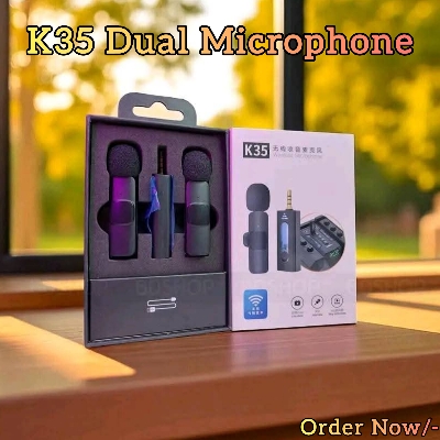 Picture of K35 DUAL WIRELESS DYNAMIC MICROPHONE WITH NOISE CANCELLING For Smartphone DSLR And All Others Audio 3.5mm Jack Support