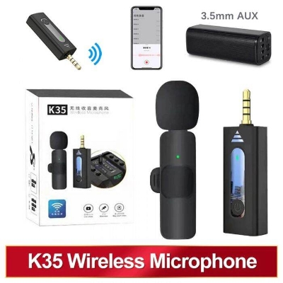 Picture of K35 DUAL WIRELESS DYNAMIC MICROPHONE WITH NOISE CANCELLING For Smartphone DSLR And All Others Audio 3.5mm Jack Support