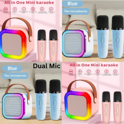 Picture of (Duel Mic) K12 Professional wireless microphone RGB Colorful Light Singing Karaoke Speaker Bluetooth-Compatible 5.3 Support 3.5mm Earphone Any One Colour - Multicolor