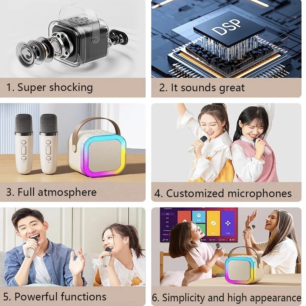 Picture of (Duel Mic) K12 Professional wireless microphone RGB Colorful Light Singing Karaoke Speaker Bluetooth-Compatible 5.3 Support 3.5mm Earphone Any One Colour - Multicolor