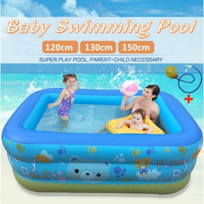 Picture of 120cm Inflatable Swimming Pool Large Family Pools 120cm Rectangle Framed Children Swimming Pool Summer Outdoor Kids Baby Bathtub Toys - Blue