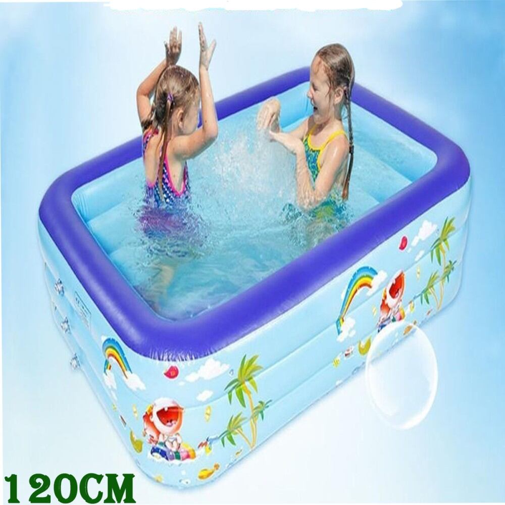 Picture of 120cm Inflatable Swimming Pool Large Family Pools 120cm Rectangle Framed Children Swimming Pool Summer Outdoor Kids Baby Bathtub Toys - Blue