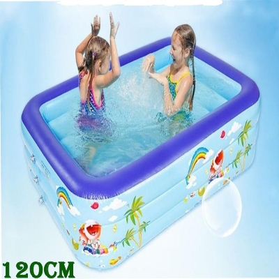 Picture of 120cm Inflatable Swimming Pool Large Family Pools 120cm Rectangle Framed Children Swimming Pool Summer Outdoor Kids Baby Bathtub Toys - Blue