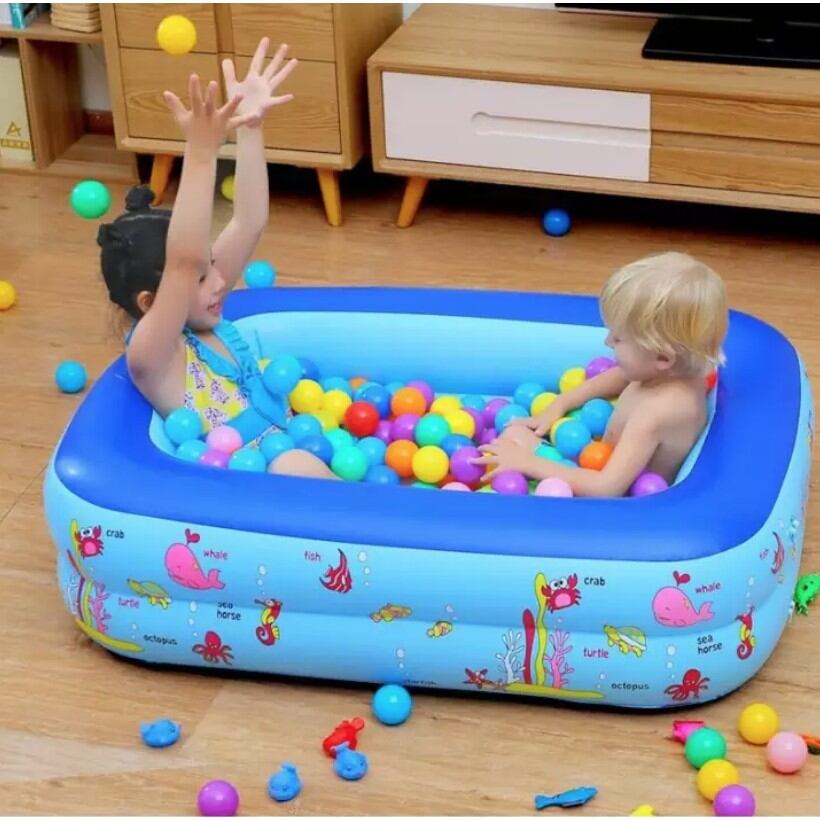 Picture of 120cm Inflatable Swimming Pool Large Family Pools 120cm Rectangle Framed Children Swimming Pool Summer Outdoor Kids Baby Bathtub Toys - Blue
