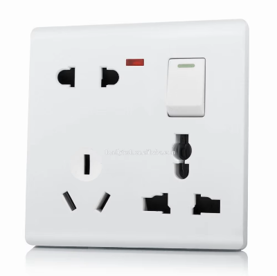 Picture of THIN PIN 8 Pin Combined Switch Board Power Switch 3Pin 2Pin Combined Socket 250V 16A 8 Pin Combined Socket Wall Socket Gang Switch Socket - White