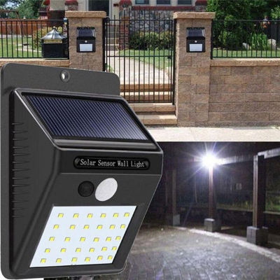 Picture of 30 LED Motion Sensor Wall Solar Light Waterproof Security Lamp - Black