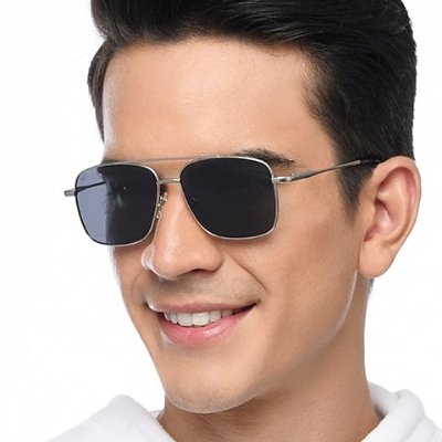 Picture of Smart Sunglass For Men High Quality Matel Body Silver Frame & Black Glass