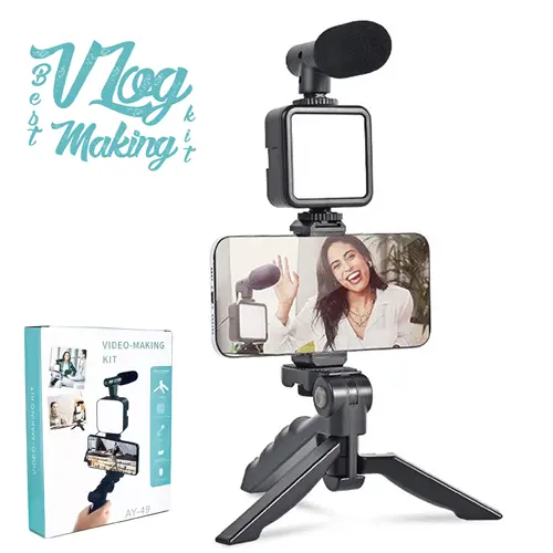 Picture of AY-49 Video Recording Kit with Microphone for Starter Kids Video Recording YouTube Tiktok Fitness Yoga with LED Flash Light Remote Controls - Black