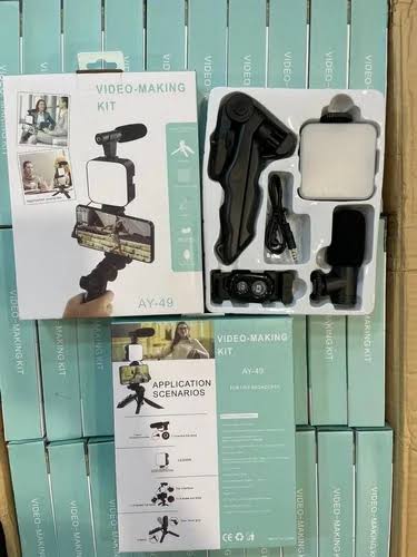 Picture of AY-49 Video Recording Kit with Microphone for Starter Kids Video Recording YouTube Tiktok Fitness Yoga with LED Flash Light Remote Controls - Black
