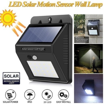 Picture of Solar Powered Sensor Wall Light 30 LED Lamp Automatic Light For Outdoor or Camp Site Light - Black