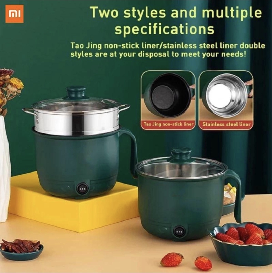 Picture of 1.8L Electric Cooking Pot Multifunctional Nonstick Household Cooking Pot 1-2 Person Single/Double Layer Hot Pot Electric Rice Cooker Machine - Green