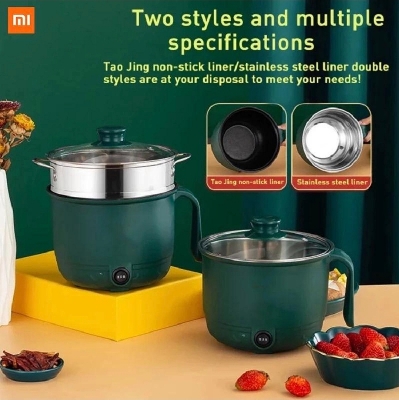 Picture of 1.8L Electric Cooking Pot Multifunctional Nonstick Household Cooking Pot 1-2 Person Single/Double Layer Hot Pot Electric Rice Cooker Machine - Green