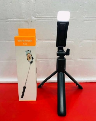 Picture of R1s Bluetooth Selfie Sticks with Remote and Selfie Light, 3-in-1 Multifunctional Selfie Stick Tripod Stand Compatible with iPhone/OnePlus/Samsung/Realme & All Smartphones/Go Pro (Black) - Black
