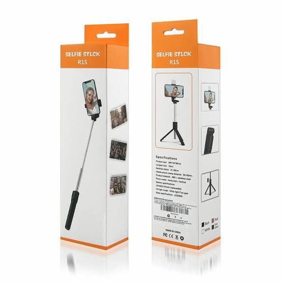 Picture of R1s Bluetooth Selfie Sticks with Remote and Selfie Light, 3-in-1 Multifunctional Selfie Stick Tripod Stand Compatible with iPhone/OnePlus/Samsung/Realme & All Smartphones/Go Pro (Black) - Black