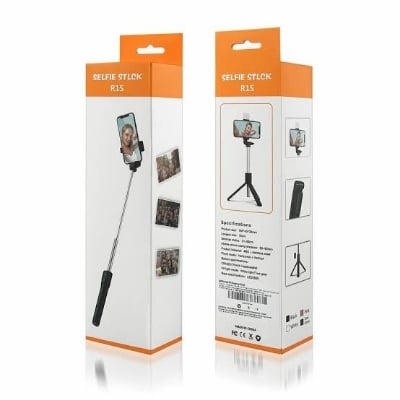 Picture of R1s Bluetooth Selfie Sticks with Remote and Selfie Light, 3-in-1 Multifunctional Selfie Stick Tripod Stand Compatible with iPhone/OnePlus/Samsung/Realme & All Smartphones/Go Pro (Black) - Black