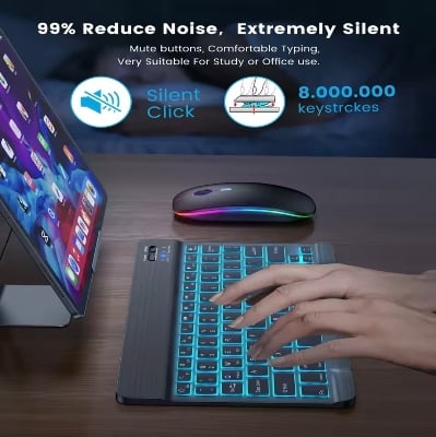 Picture of RGB Backlit Wairless Bluetooth Kyeboard and Mouse Set High Quality Build Material For Laptop Pc Smartphone Tablet & all Smart Device