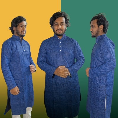Picture of Khadi Panjabi For Men High Quality Premium Quality Khadi Coton Panjabi - Blue