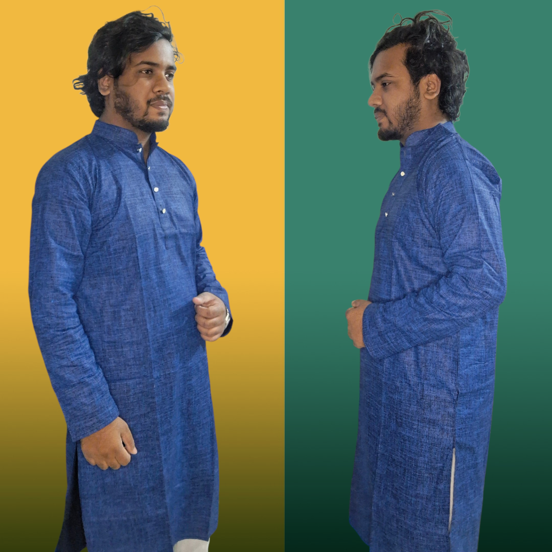 Picture of Khadi Panjabi For Men High Quality Premium Quality Khadi Coton Panjabi - Blue