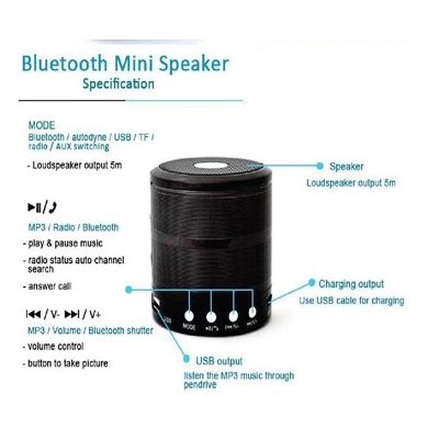 Picture of WS 887 Mini Bluetooth Speaker Portable Wireless Audio Device Compact Sound System for Every Occassion - Multicolor