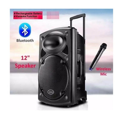 Picture of Rechargeable bluetooth karaoke trolly speaker with wireless microphone - Black - Black