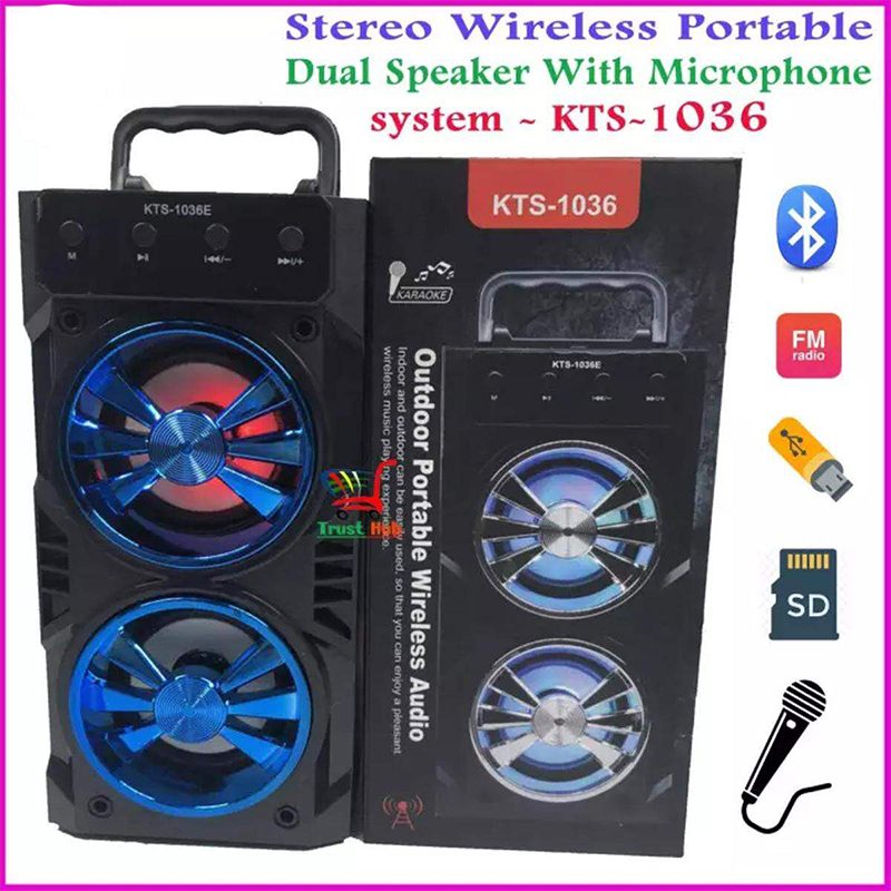 Picture of KTS-1036 Dual Stereo Outdoor Bluetooth Speaker Mic FM USB AUX Support