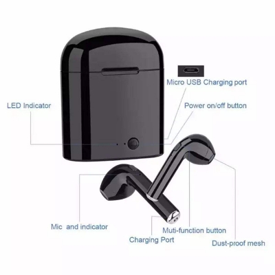 Picture of HBQ I7S Double Dual Mini Wireless 4.1 Bluetooth Earphone With Power Case - Black - Black
