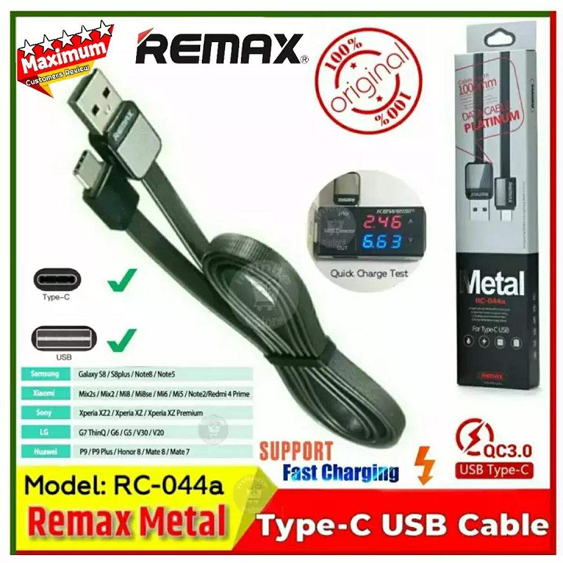 Picture of Remax Type C USB Data Cable Flat QC-3 Charging Cable 2.1A Durable USB C Fast Charger Cable - Multicolor