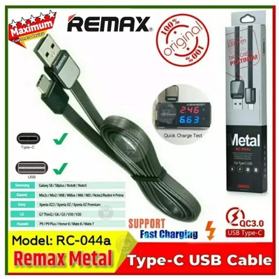 Picture of Remax Type C USB Data Cable Flat QC-3 Charging Cable 2.1A Durable USB C Fast Charger Cable - Multicolor