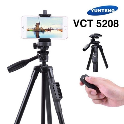 Picture of Yunteng 5208 Import 43cm Tripod with Bluetooth Remote Control Shutter for Mobile Phones, DSLR, and Sports Cameras - Black - Black