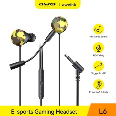 Picture of Awei L6 1.2M Length Mini Bass Stereo 3.5mm Plug Ear Earbuds With Wired Control And 2 Colors Game's Earphones - Multicolor