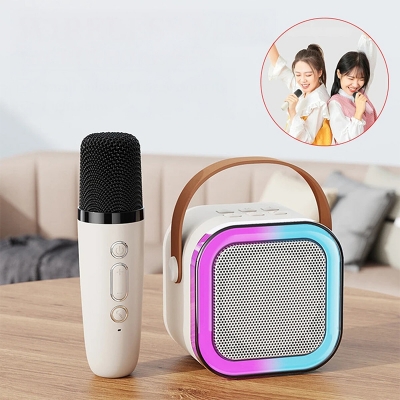 Picture of K12 Portable Karaoke Speaker with Wireless Microphone Bluetooth USB SD AUX FM LED Lights - Multicolor