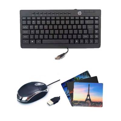 Picture of Combo Of HP K600 Multimedia keyboard Hp Optical Mini Mouse & F3 Random design Mousepad - Multicolor
