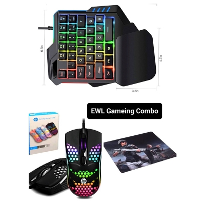 Picture of One Hand RGB Gameing Keyboard With HP S600 RGB Gameing Wired Mouse & Gameing Mousepad F2 Combo - Multicolor