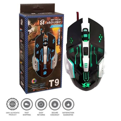 Picture of T9 Optical Gaming Mouse with RGB LED Lights - 3600 DPI - Multicolor