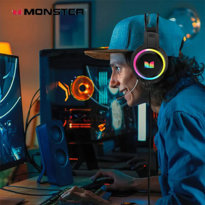 Picture of Monster RGB Gaming Headset with LED Lights, Noise-Cancelling Microphone, and Comfortable Over-Ear Cushions for Mobile, PC, Laptop, and Console Gaming - Multicolor