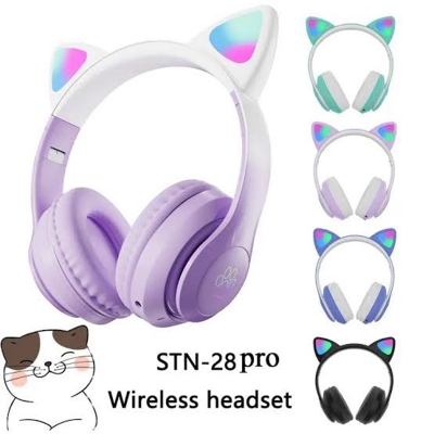 Picture of STN-28 Cute Cat Design Bluetooth Wireless Headphones, Deep Bass, FM Radio, SD Card Support, Built-in Mic, and Comfortable Design - Not Specified