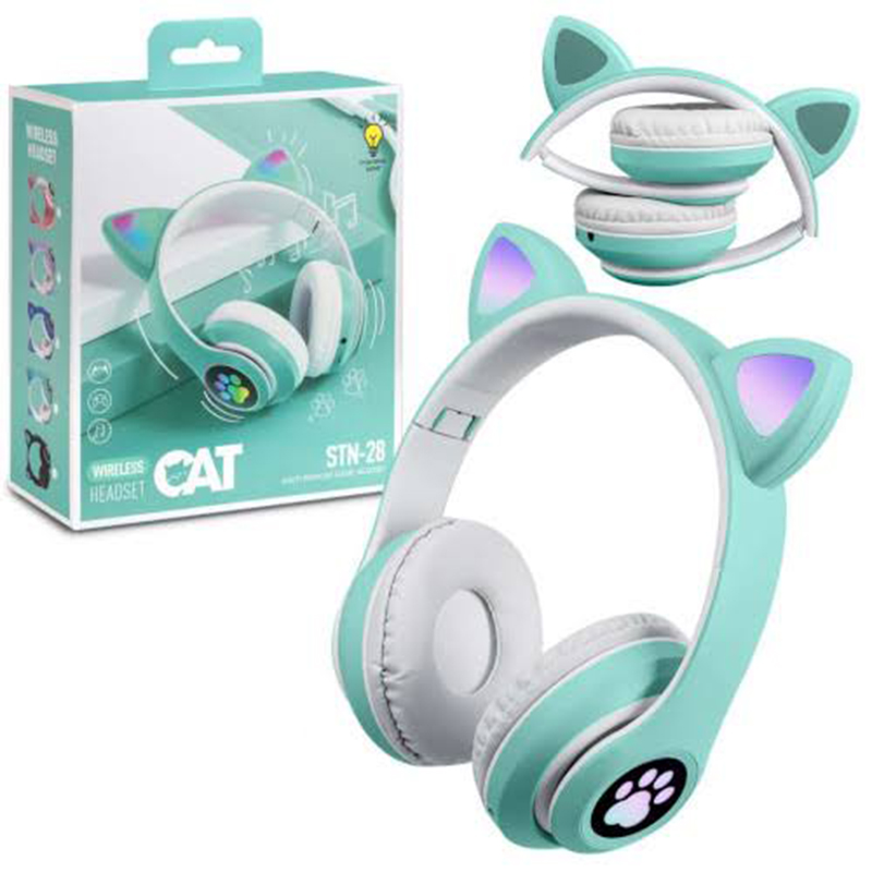 Picture of STN-28 Cute Cat Design Bluetooth Wireless Headphones, Deep Bass, FM Radio, SD Card Support, Built-in Mic, and Comfortable Design - Not Specified